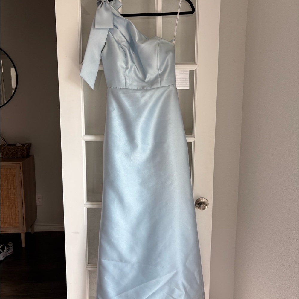 Alfred Sung One Shoulder Dress Style D794 in Pale Blue